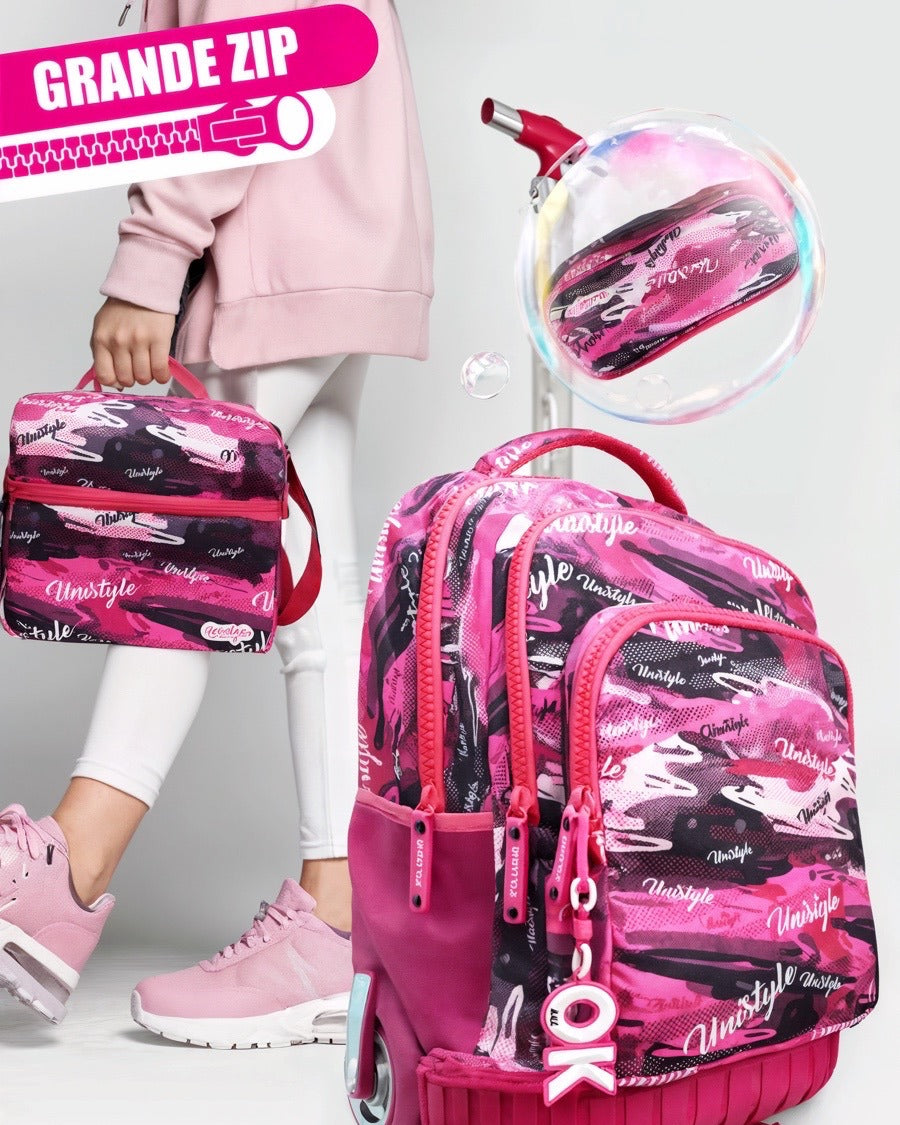 Pack 3 pièces fille: Trolley 18" + sac à goûter + trousse