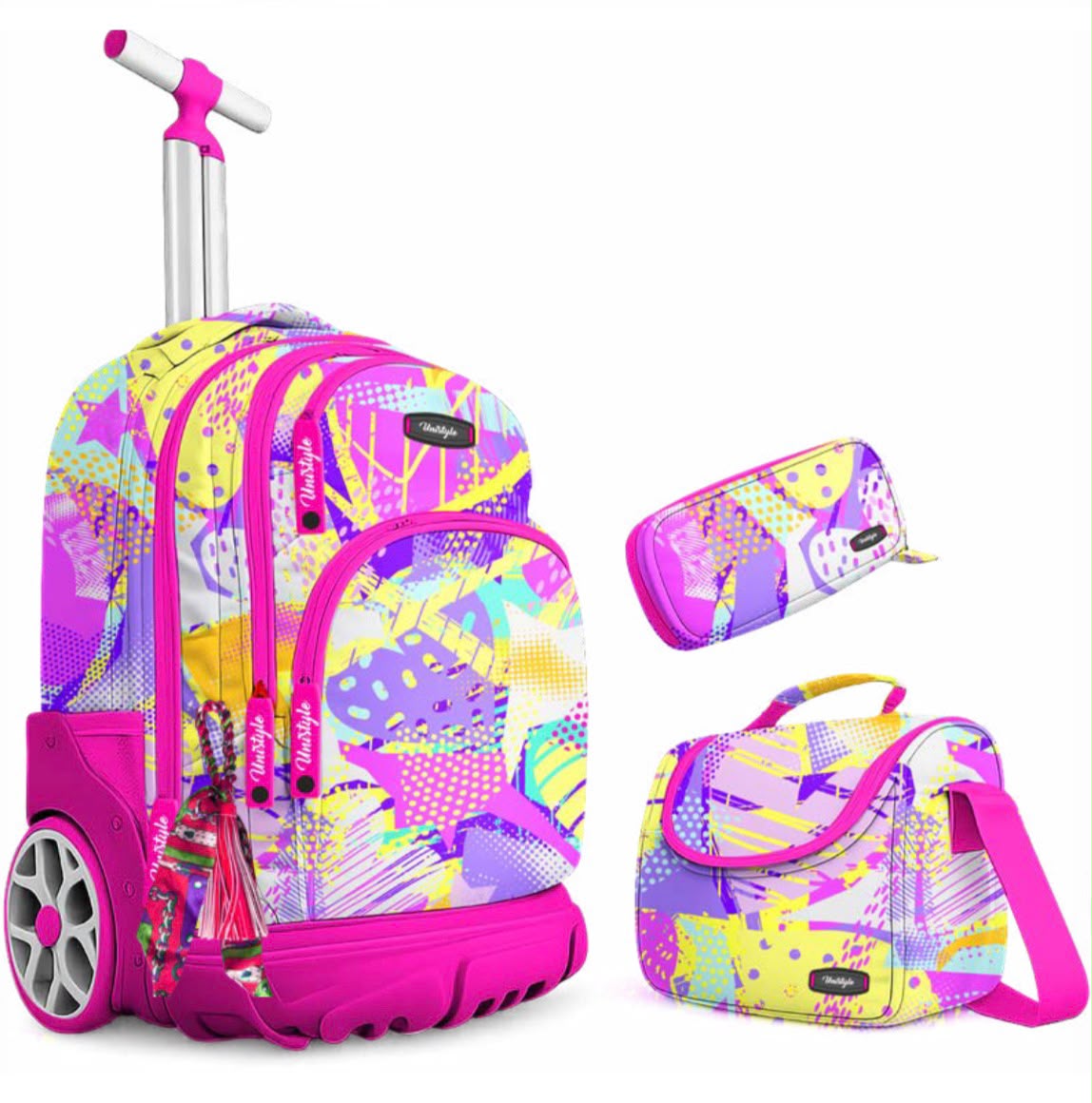Pack Scolaire 3 en 1 à Roulettes pour Fille – Design Multicolor Flashy
