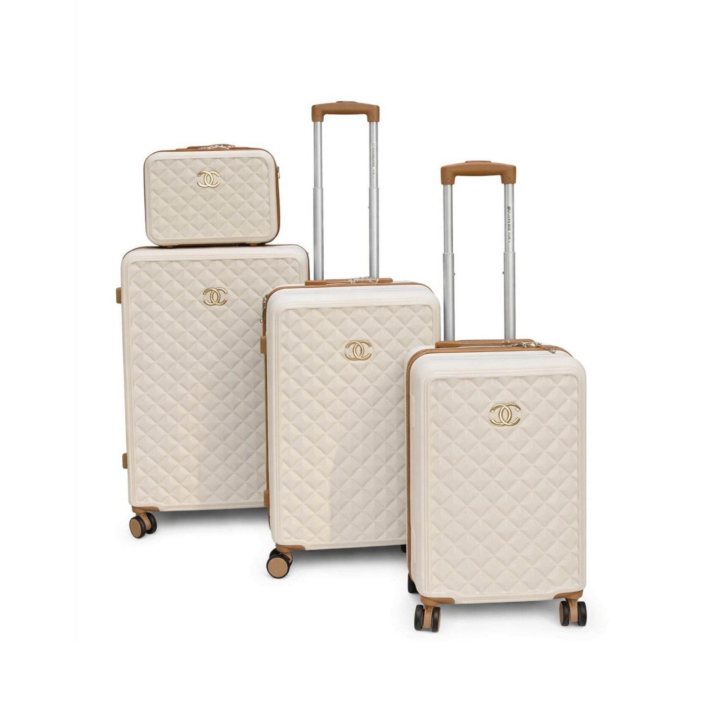 Set de Valises de Voyage 4 Pièces – Design Matelassé Noir & Détails Camel, Roulettes 360° 🧳✨