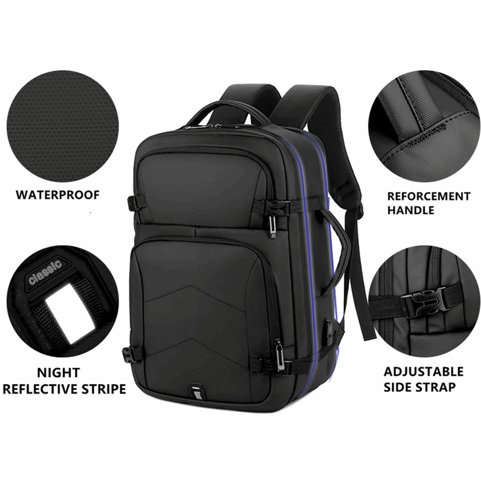 Grand sac à dos pour ordinateur portable 15,6 pouces unisexe, sac à dos d'affaires multifonction, imperméable avec port de charge USB intégré