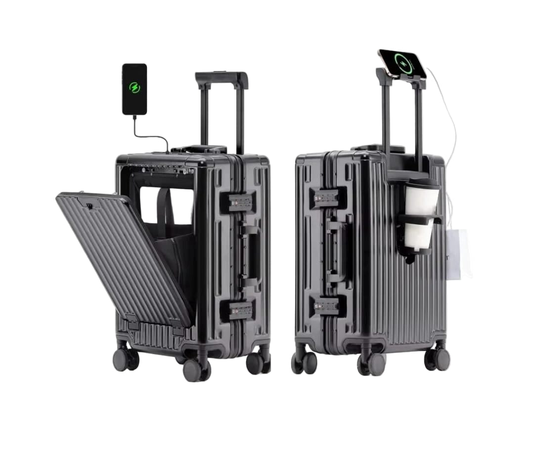 Valise Cabine Multifonction 3-en-1 – Port Gobelet,🧳 Compartiment PC et Port USB