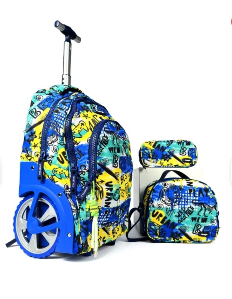 Pack 3 pièces garçon : Trolley 18" + sac à goûter + trousse