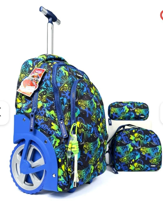 Pack 3 pièces garçon : Trolley 18" + sac à goûter + trousse