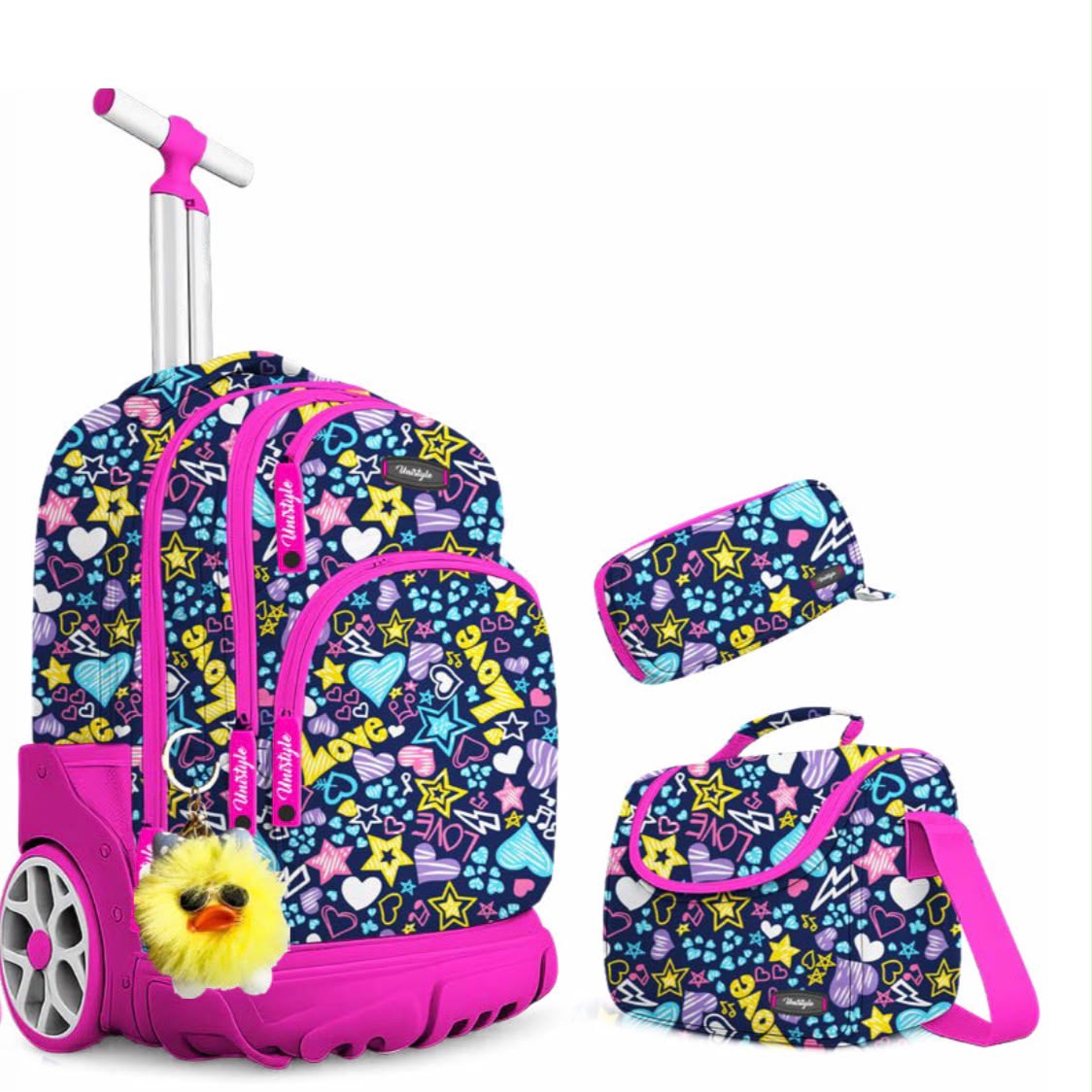 Sac à Dos Scolaire Fille à Roulettes avec Trousse Assortie et Sac Iso