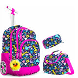 Sac à Dos Scolaire Fille à Roulettes avec Trousse Assortie et Sac Iso