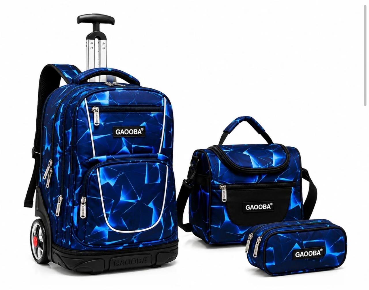 Français: Kit Scolaire à Roulettes 3 en 1 - Cartable, Sac Isotherme et Trousse 🎒✨