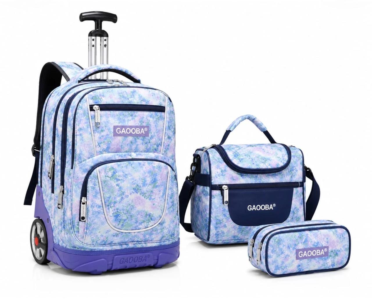 Français: Kit Scolaire à Roulettes 3 en 1 - Cartable, Sac Isotherme et Trousse 🎒✨