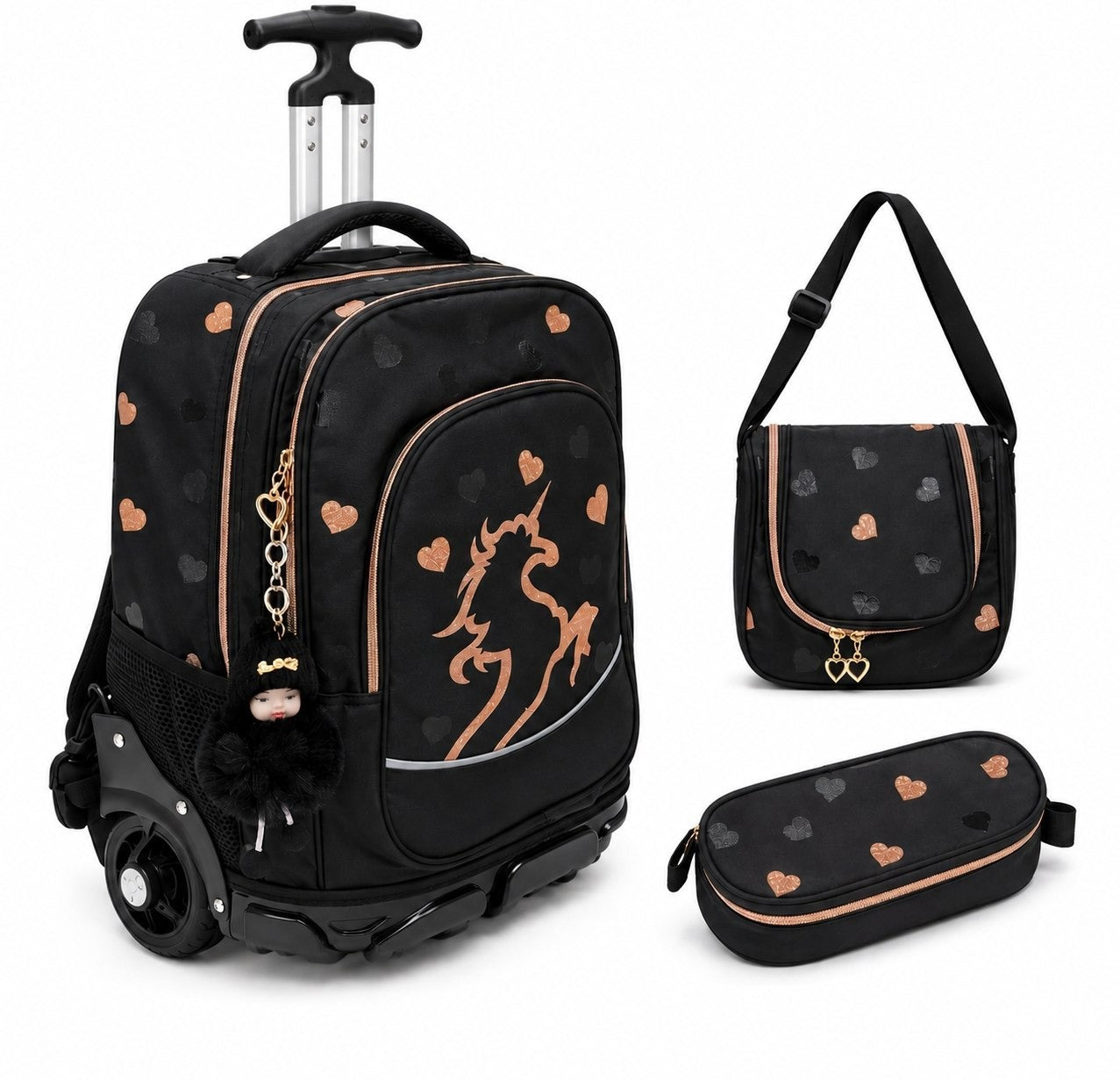 Ensemble Scolaire Trolley 3 Pièces (Sac à Roulettes, Lunch Bag & Trousse)