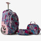 Cartable à Roulettes 3 Pièces Unistyle – Sac à Dos Scolaire, Trousse et Sac Isotherme (Design Graffiti Violet, Rose & Bleu)