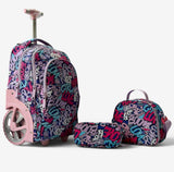 Cartable à Roulettes 3 Pièces Unistyle – Sac à Dos Scolaire, Trousse et Sac Isotherme (Design Graffiti Violet, Rose & Bleu)