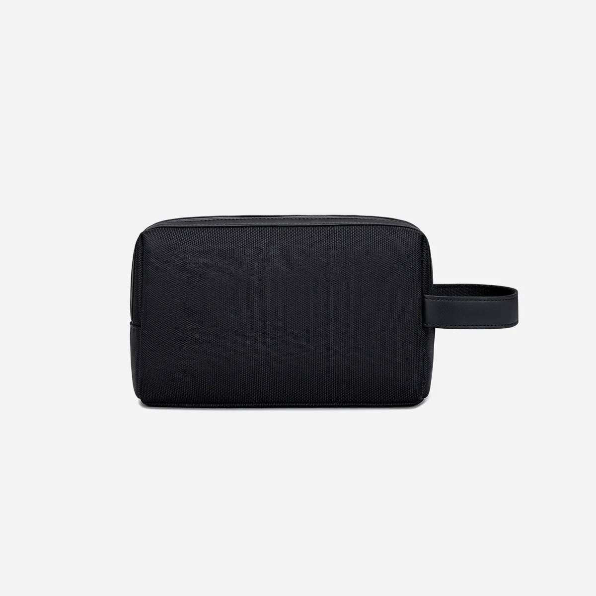 Pochette noire moderne avec organisation pratique et format compact