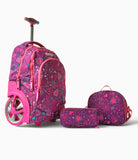 Sac à Roulette Scolaire 3 Pièces - Motif Cœurs Violet & Rose