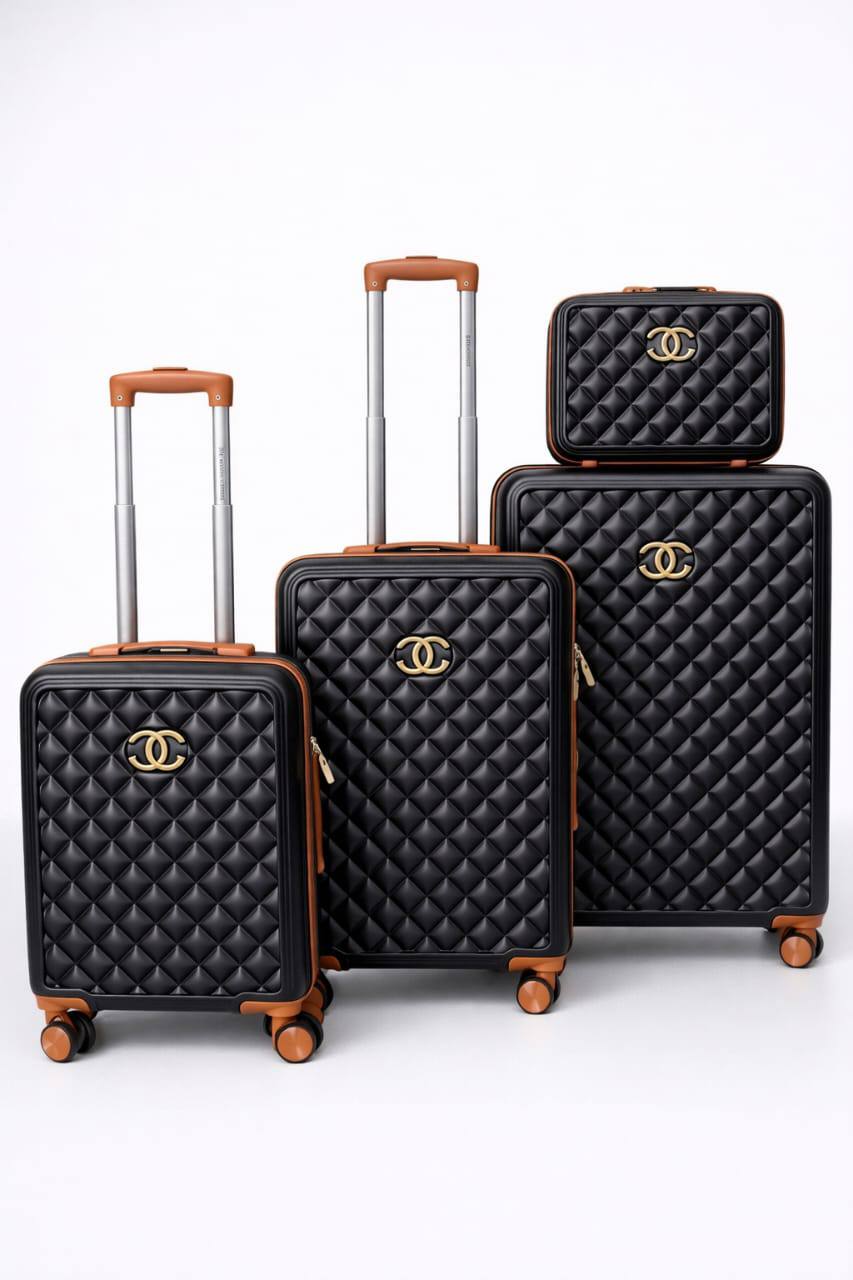 Set de Valises de Voyage 4 Pièces – Design Matelassé Noir & Détails Camel, Roulettes 360° 🧳✨