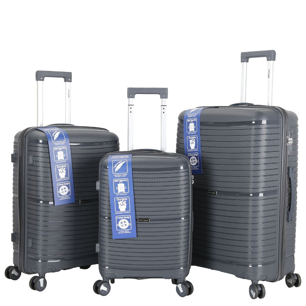 Ensemble de bagages rigides en polypropylène , 3 pièces, roulettes pivotantes à 360 degrés avec serrure TSA,