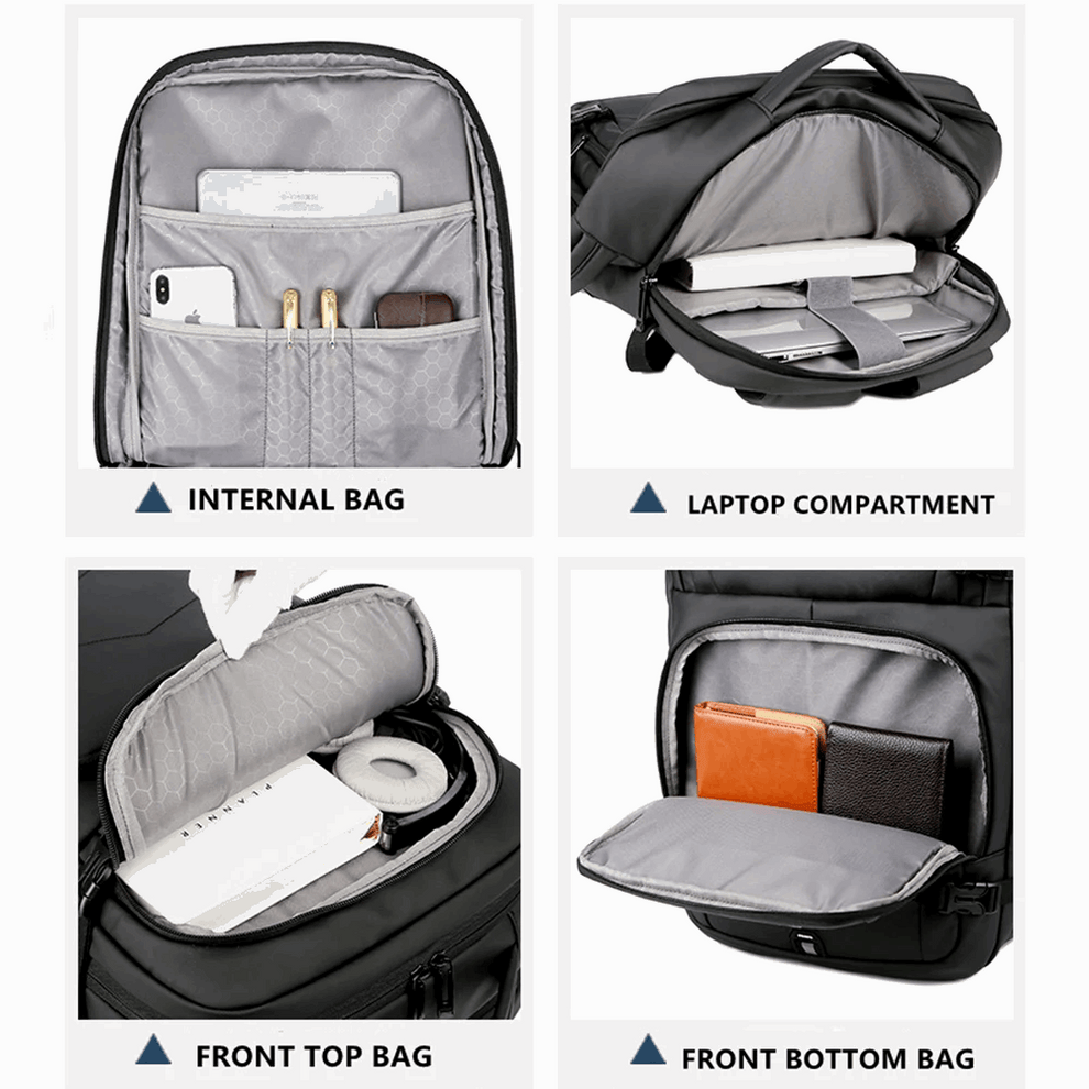 Grand sac à dos pour ordinateur portable 15,6 pouces unisexe, sac à dos d'affaires multifonction, imperméable avec port de charge USB intégré