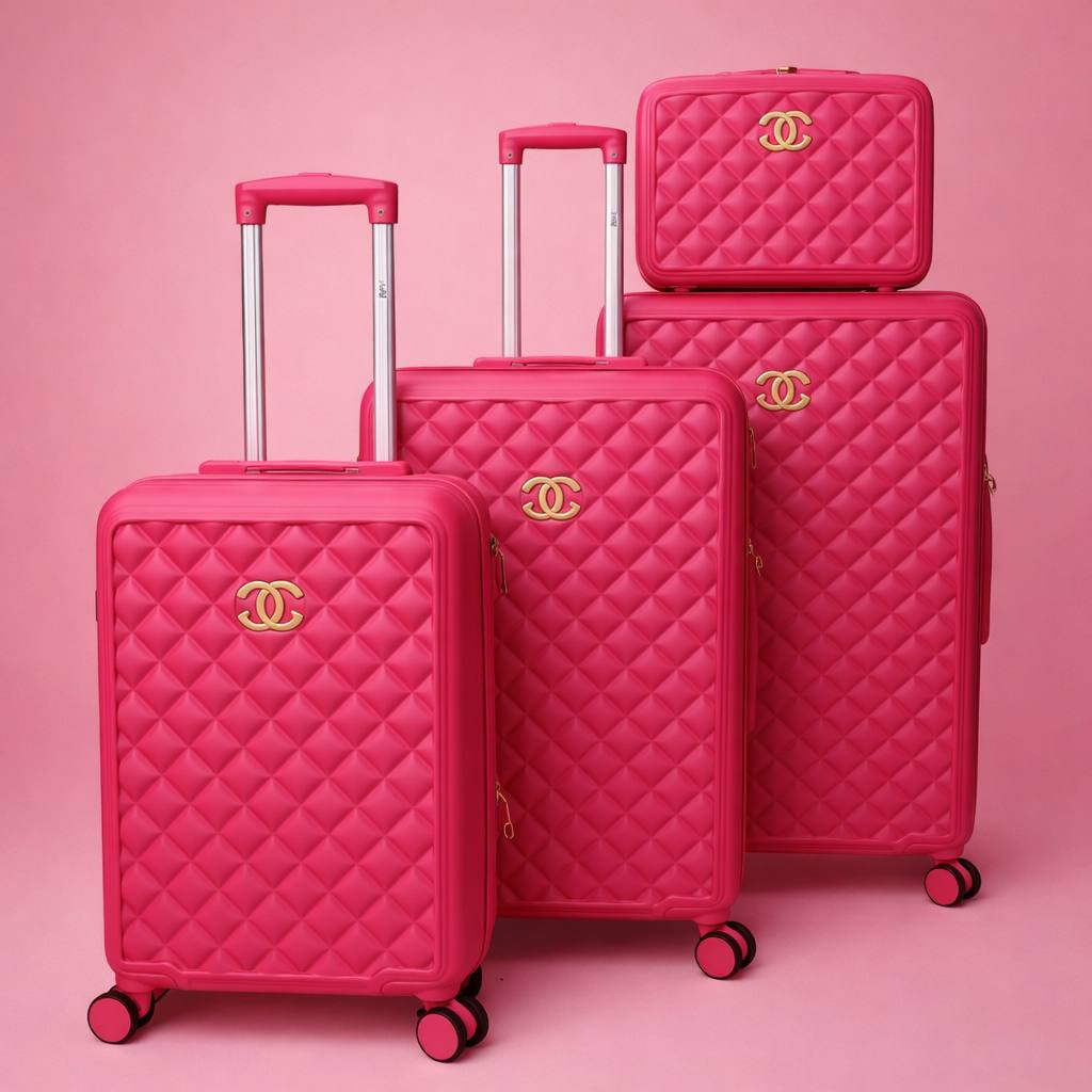 Set de Valises de Voyage 4 Pièces – Design Matelassé Noir & Détails Camel, Roulettes 360° 🧳✨