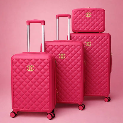 Set de Valises de Voyage 4 Pièces – Design Matelassé Noir & Détails Camel, Roulettes 360° 🧳✨