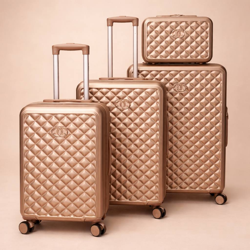 Set de Valises de Voyage 4 Pièces – Design Matelassé Noir & Détails Camel, Roulettes 360° 🧳✨