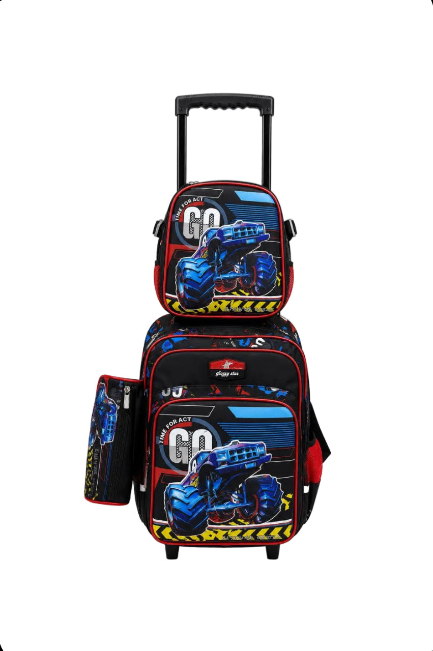 Ensemble de sacs d'école à roulettes (trolley) 3 en 1 pour enfants de Glossy Star - Sac à dos, sac à goûter et trousse au design moderne