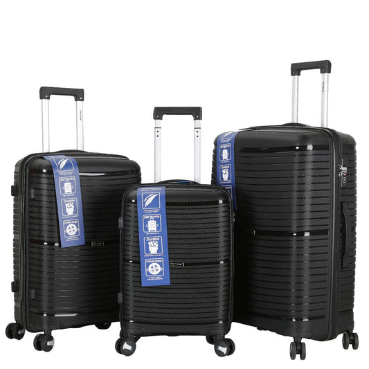 Ensemble de bagages rigides en polypropylène , 3 pièces, roulettes pivotantes à 360 degrés avec serrure TSA,