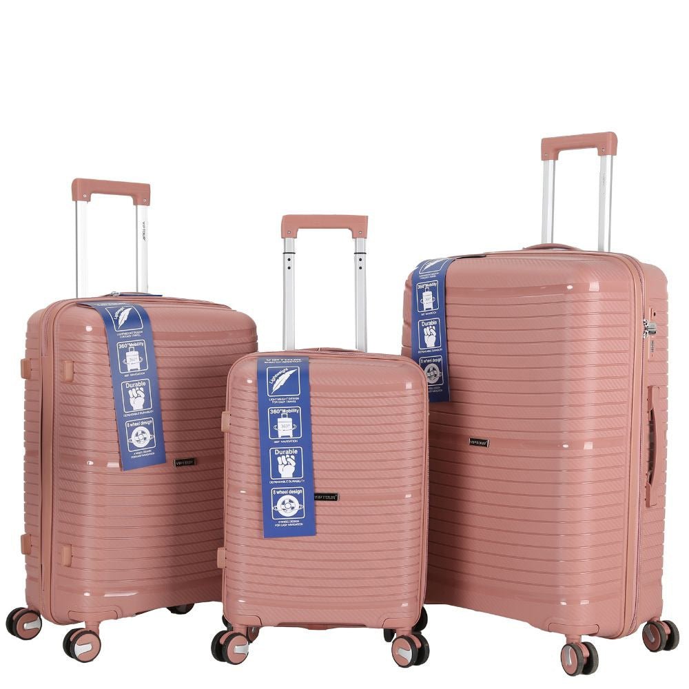 Ensemble de bagages rigides en polypropylène , 3 pièces, roulettes pivotantes à 360 degrés avec serrure TSA,