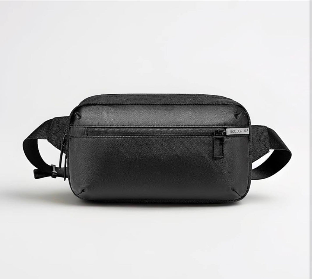 Sac de poitrine Golden Wolf pour homme, sac bandoulière 2 L, sac transversal pour téléphone portable et passeport, sac latéral élégant, sac banane résistant à l’eau, idéal pour le bureau, les sorties décontractées et l’usage quotidien.