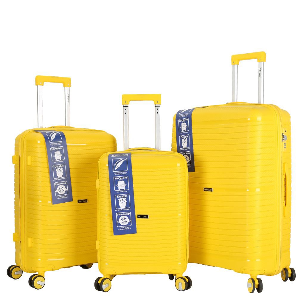 Ensemble de bagages rigides en polypropylène , 3 pièces, roulettes pivotantes à 360 degrés avec serrure TSA,