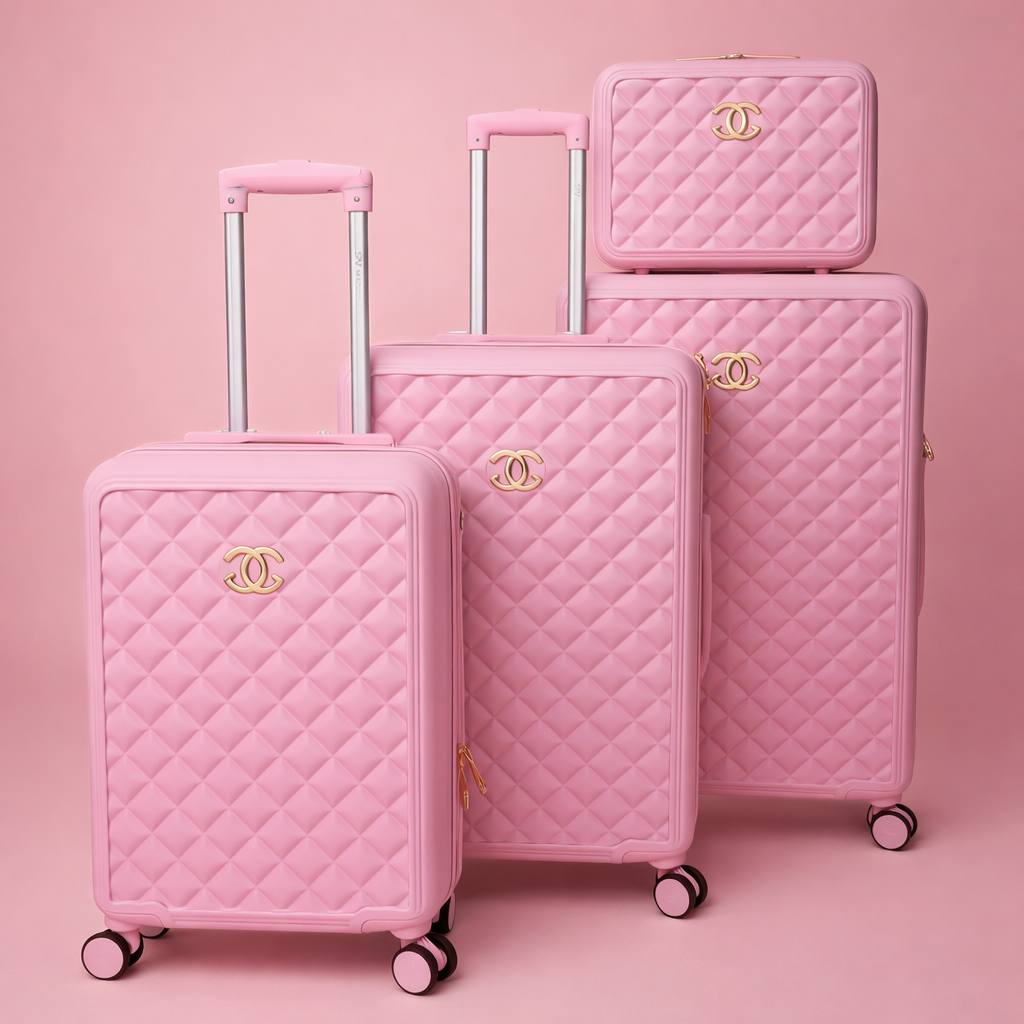 Set de Valises de Voyage 4 Pièces – Design Matelassé Noir & Détails Camel, Roulettes 360° 🧳✨