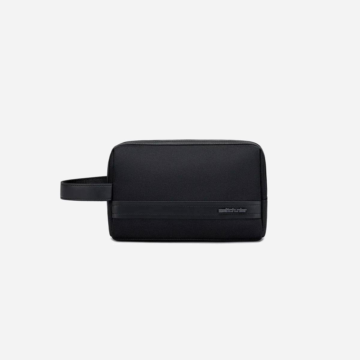 Pochette noire moderne avec organisation pratique et format compact